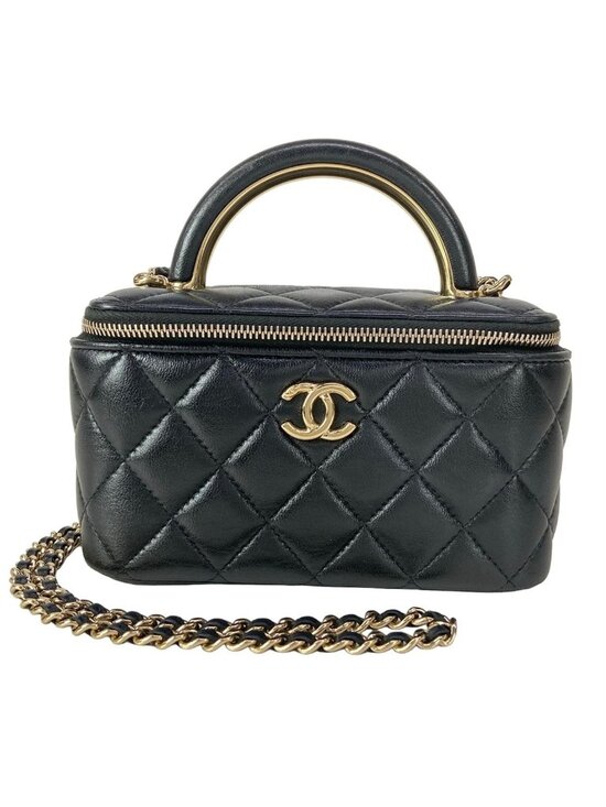 Chanel Handbags - ★SOLD★ Chanel Vanity Bag Casematelasse Black Gold Lambskin